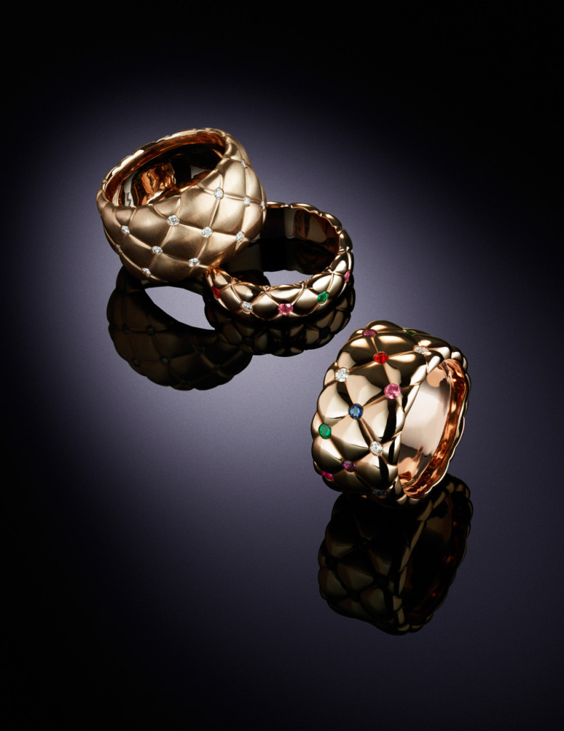 Fabergé Moodshot Treillage Rose Gold Thin & Wide Multi-coloured, Diamond Rings